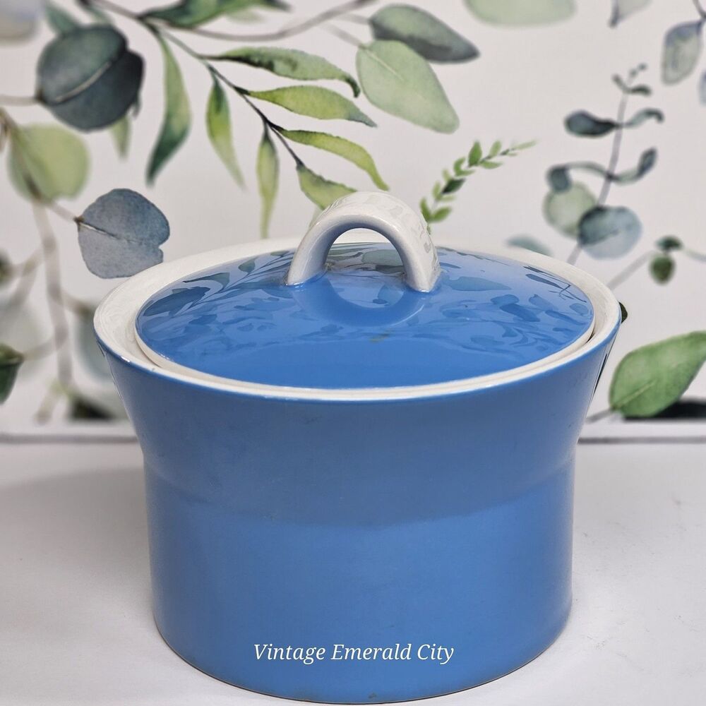 Vtg Mikasa Duplex Blue & White Covered Sugar Bowl Jam Dish Spice Jar Lidded 1960